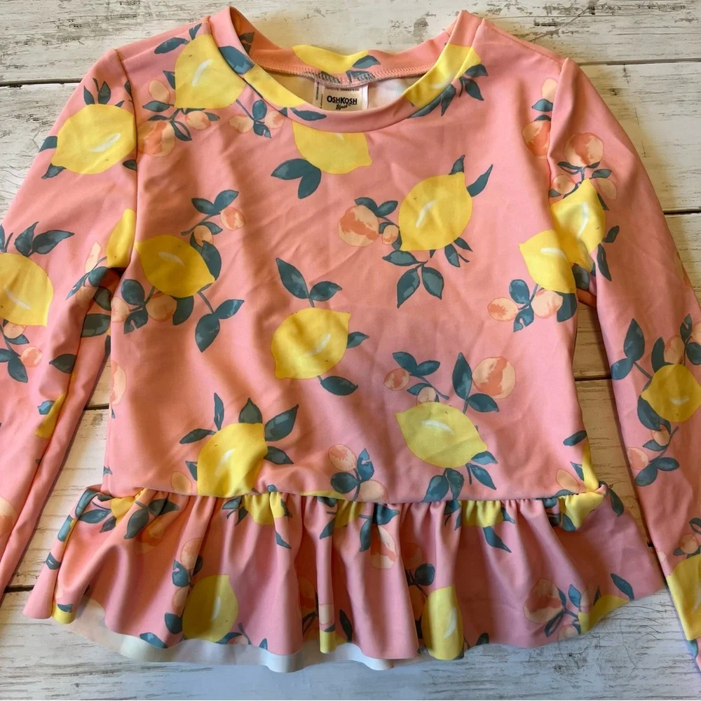 OshKosh B'gosh Coral Pink Long Sleeve Lemon Ruffle Top